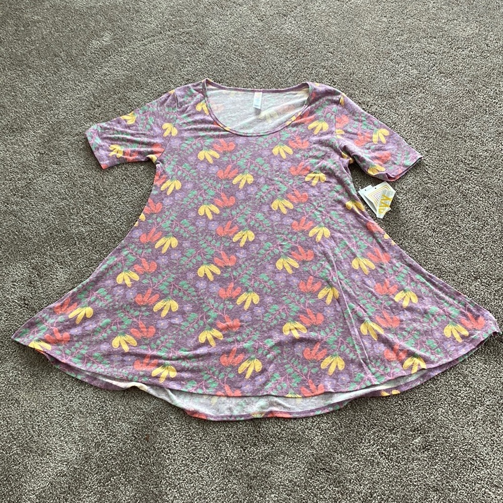 LuLaRoe NWT Perfect T Purple Floral Print Swing Tunic Top SIZE XXS